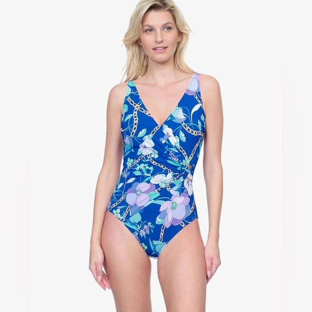 Gottex Blue and Purple One Piece Swimsuit with Wrap Front. MSRP $ 154 on AZ - Picture 7 of 9